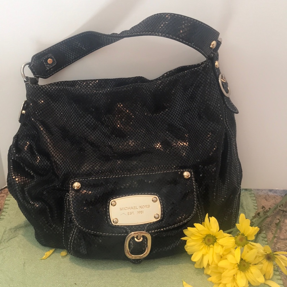 Michael Kors Black Snake Pattern Genuine Leather Bag Satchel